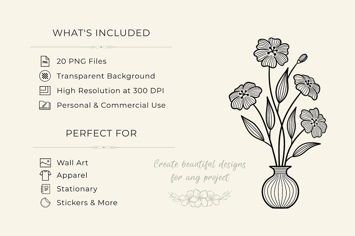 Botanical Line Art PNG Bundle, a Decorative Illustration by shielscreations (Photo 4 of 5)