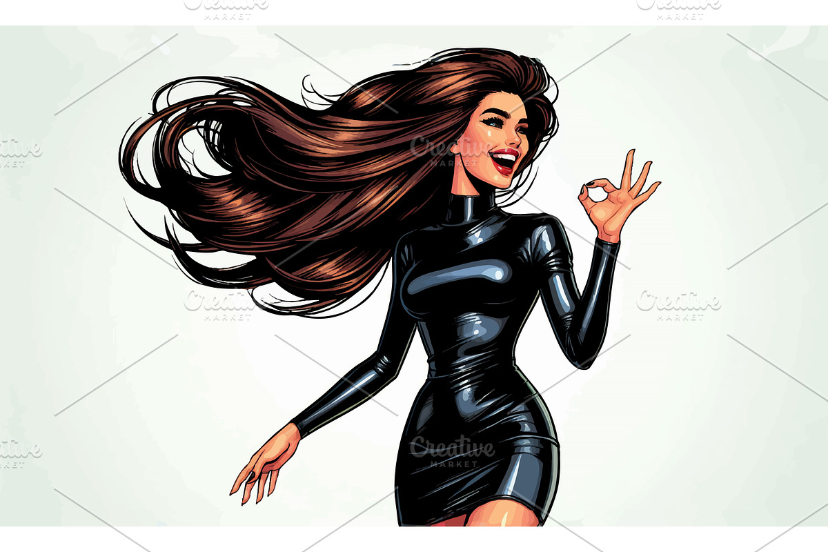 Stylish Cartoon Woman in Black Dress, a Person Illustration by AlexArt