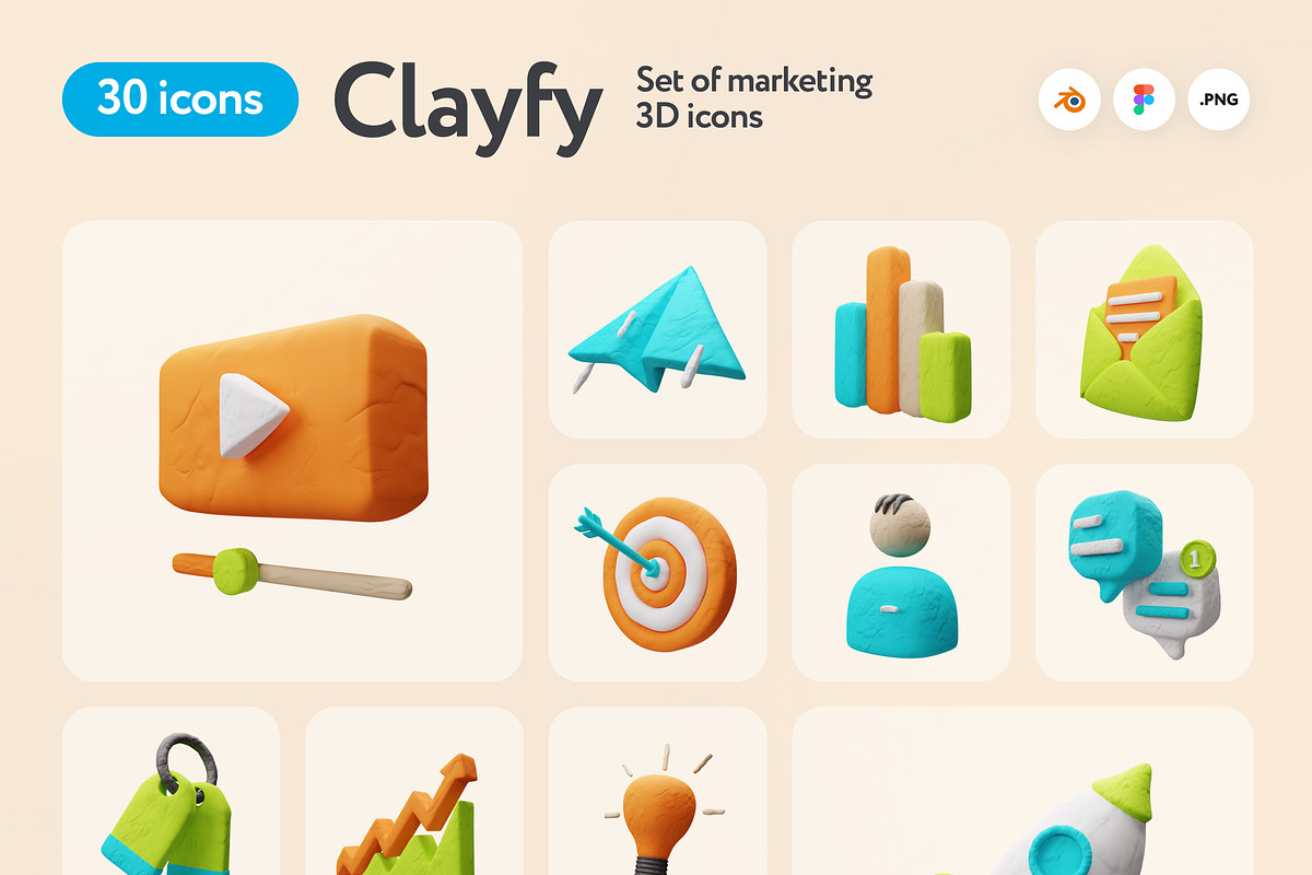 Clayfy Marketing 3D Icons, a 3D by Welovegraphics (Photo 7 of 7)