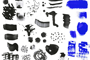 Large set of various black and blue brush strokes, textured stro, an Abstract Photo by ndanko