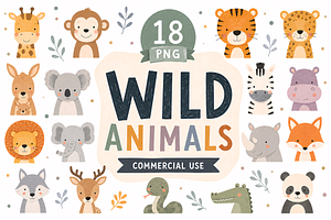 Cute Kids Wild Animals Clipart, an Animal Illustration by Wowly Design