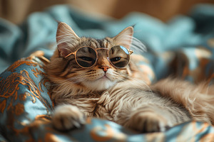 Cool Cat Wearing Round Sunglasses Re, an Animal Photo by Pixeness Studio
