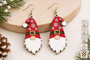 Gnome Christmas Earrings Laser Cut