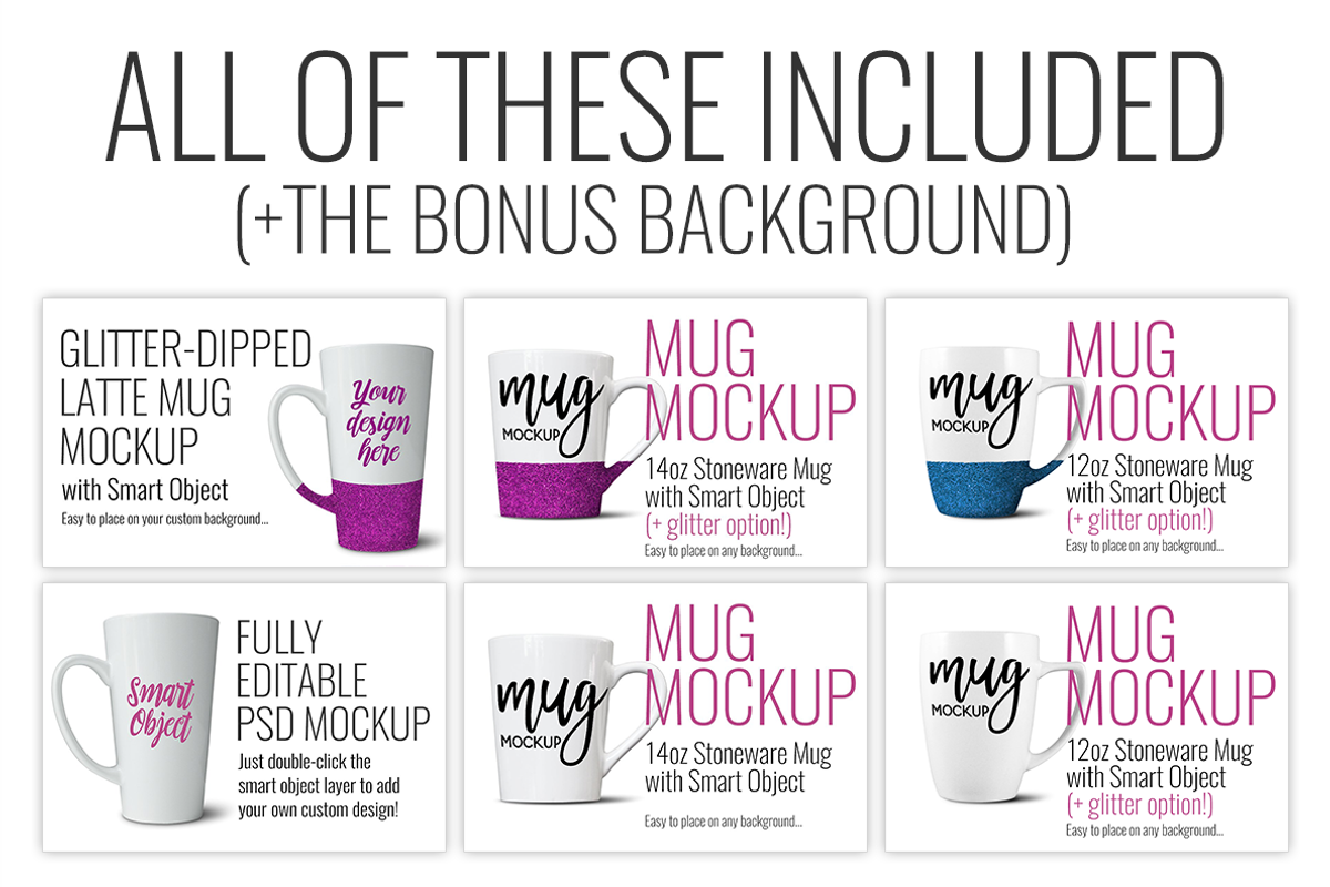 White Mug Bundle - Latte, 14oz, 12oz, a Product Mockup by SarahDesign (Photo 2 of 7)