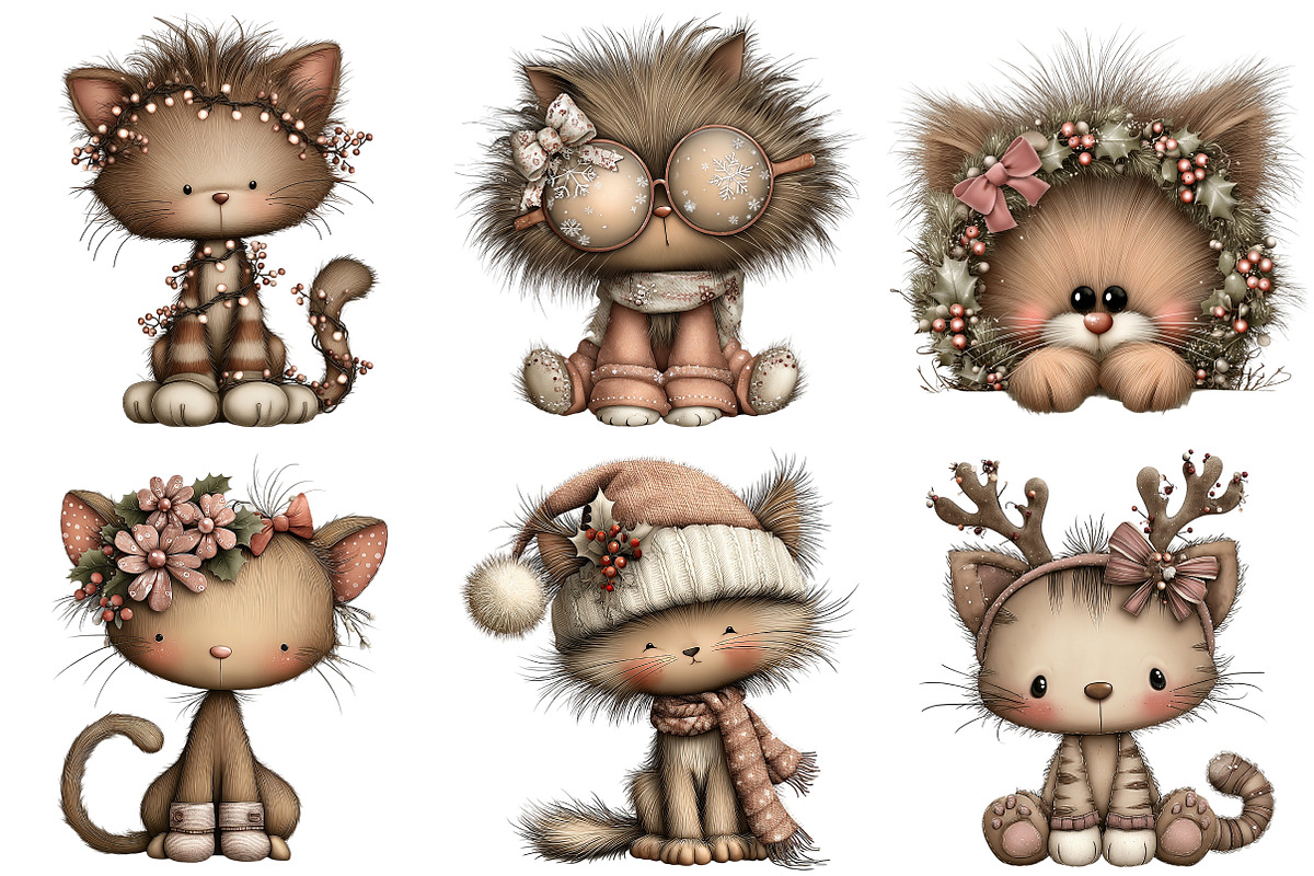 Whimsical Christmas Cat Clipart, an Illustration by Craft Nest (Photo 6 of 10)