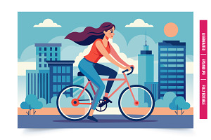 A woman is riding a bicycle down a c, an Illustration by Tanuart