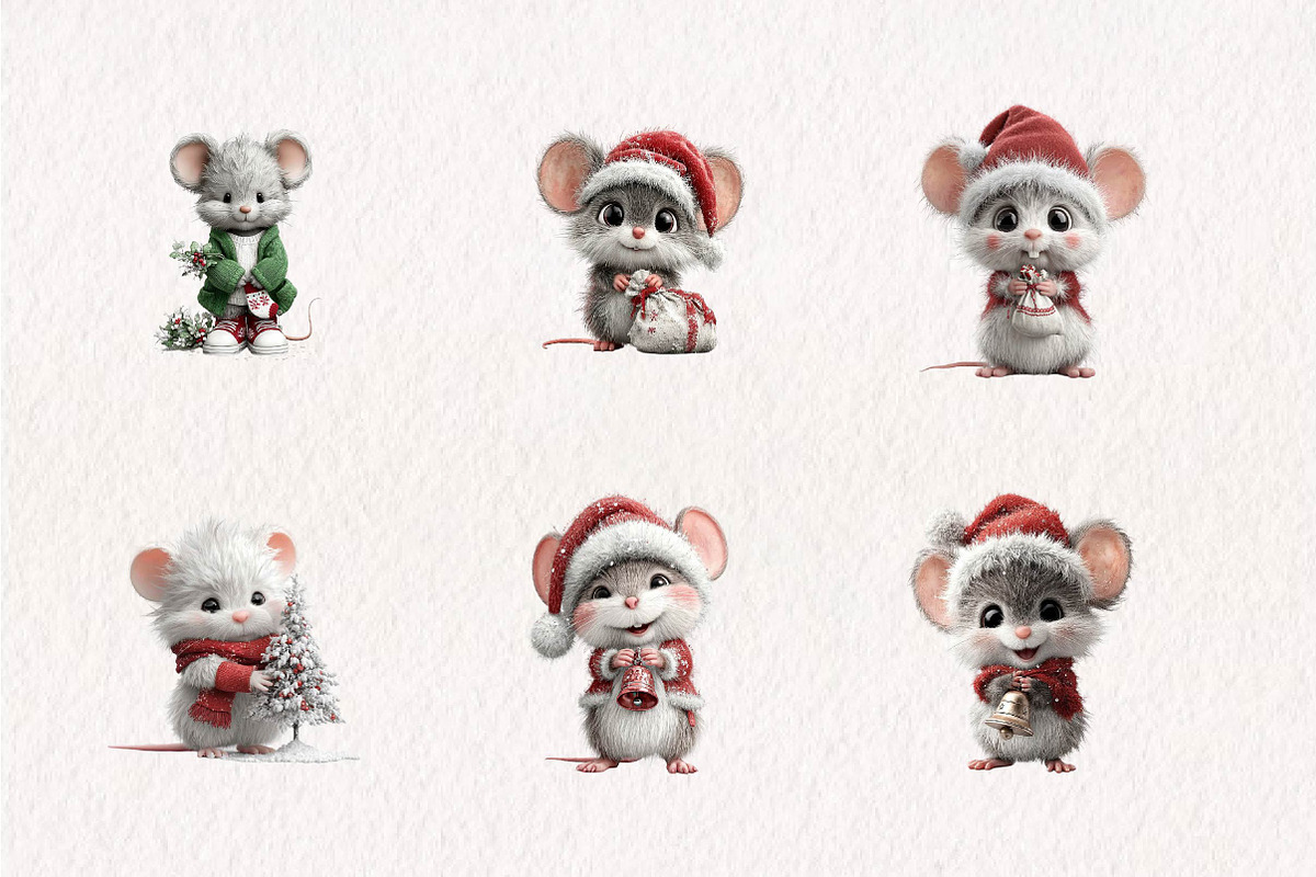 Christmas Mouse Clipart Set, a Seasonal Illustration by CreationArt (Photo 2 of 7)