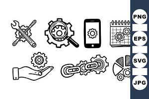 Hand Drawn Gear Icon Set, an Illustration by designvectx