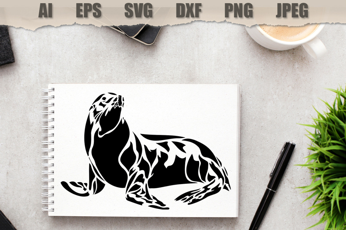 Stencil Sea Lion, an Animal Illustration by MARYCRAFTIRIA (Photo 2 of 3)