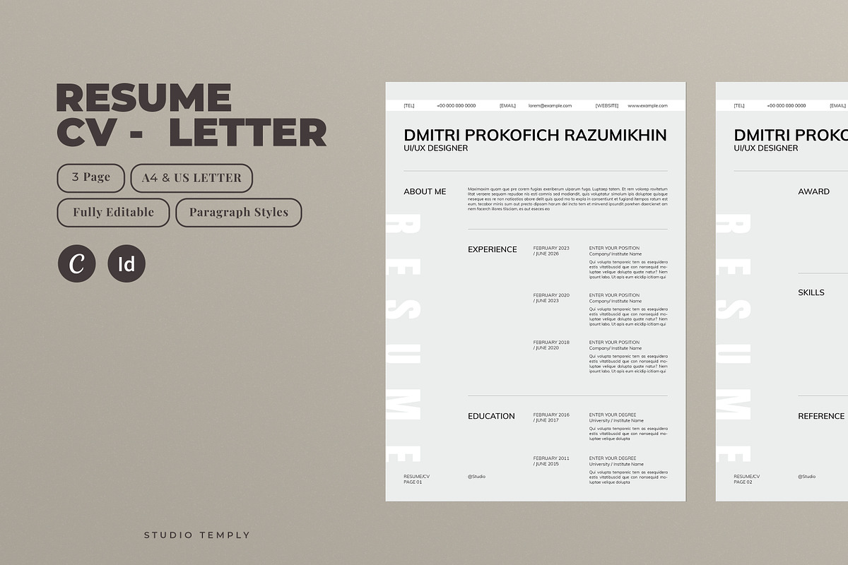 Resume / CV Template, a Resume Template by Studio Temply (Photo 1 of 6)