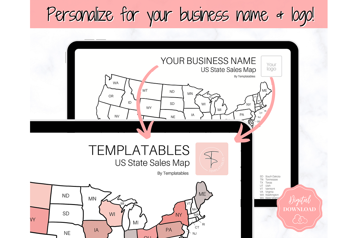 US Sales Map, EDITABLE Color Tracker, a Stationery Template by Templatables (Photo 3 of 10)