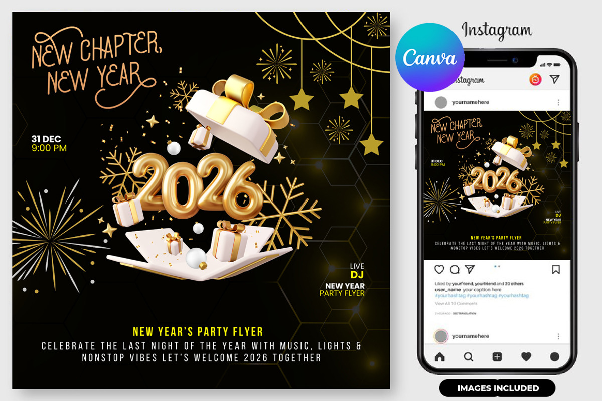 Black Gold New Year Party Flyer Canv, a Flyer Template by graphicforest (Photo 3 of 3)