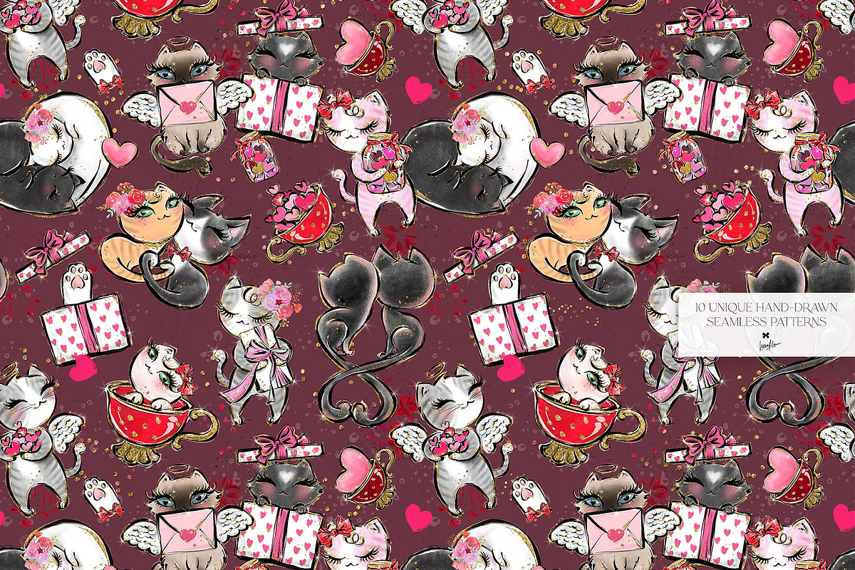 Valentine Cats Seamless Patterns Set, a Pattern Graphic by KaramfilaS (Photo 14 of 17)