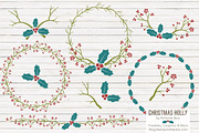 Retro Holly Christmas Clipart, an Illustration by Amanda Ilkov (Thumbnail 2 of 5)