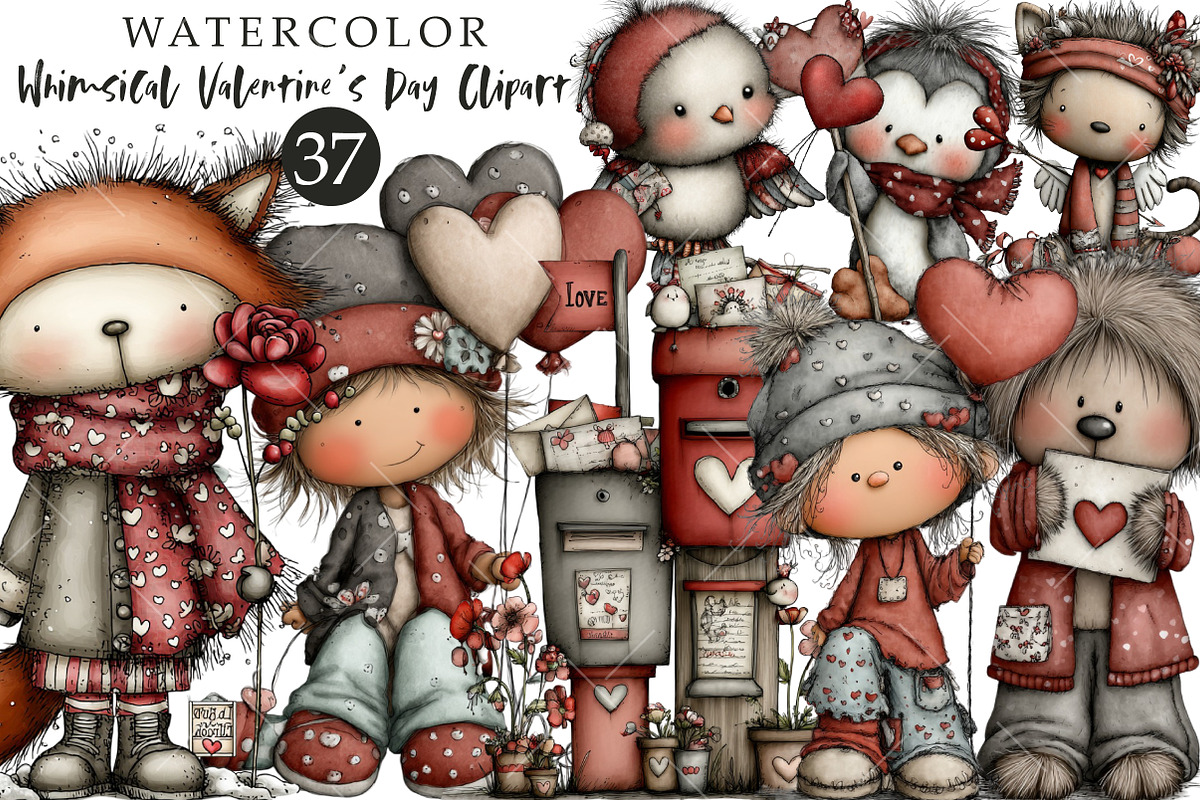 Whimsical Valentine's Day Clipart, an Illustration by OK Design (Photo 1 of 6)