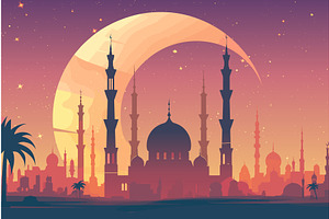 Cartoon flat mosque on the, an Illustration by LadadikArt