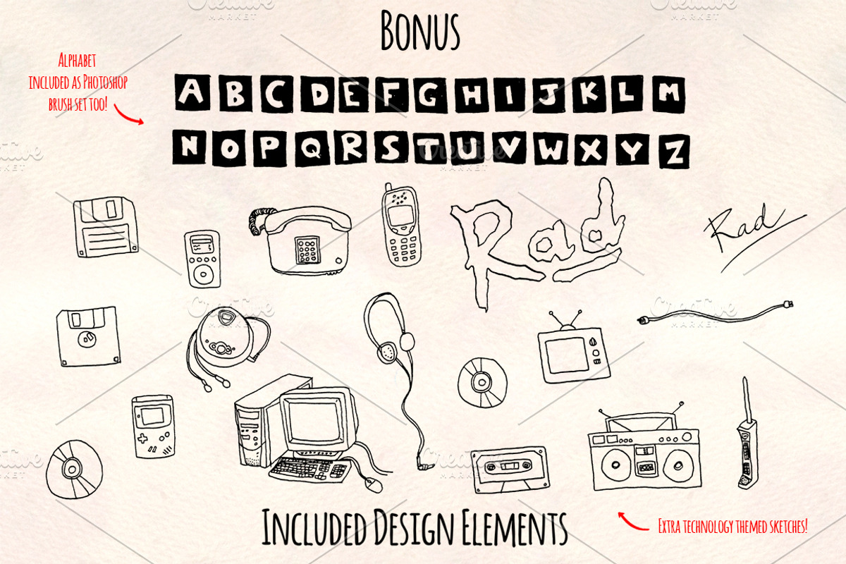 Rad 90s Vector Sketch Bundle, a Technology Illustration by Violet LeBeaux (Photo 3 of 5)