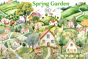 Spring Garden Pretty Clipart, an Illustration by DreamCafeArt (Thumbnail 1 of 8)