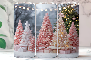 Pink Christmas Tree Holiday Tumbler, a Background Photo by LamanAzalea