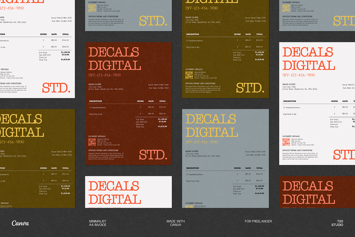 Minimalist Canva Freelance Invoice, a Stationery Template by 730 Studio (Photo 4 of 6)