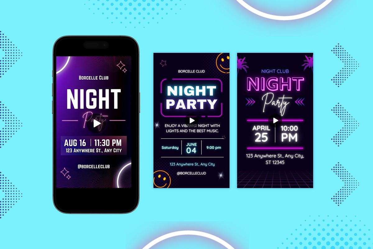 Neon Night Party Instagram Story, a Templates & Theme by TemplateCastleStore (Photo 2 of 9)
