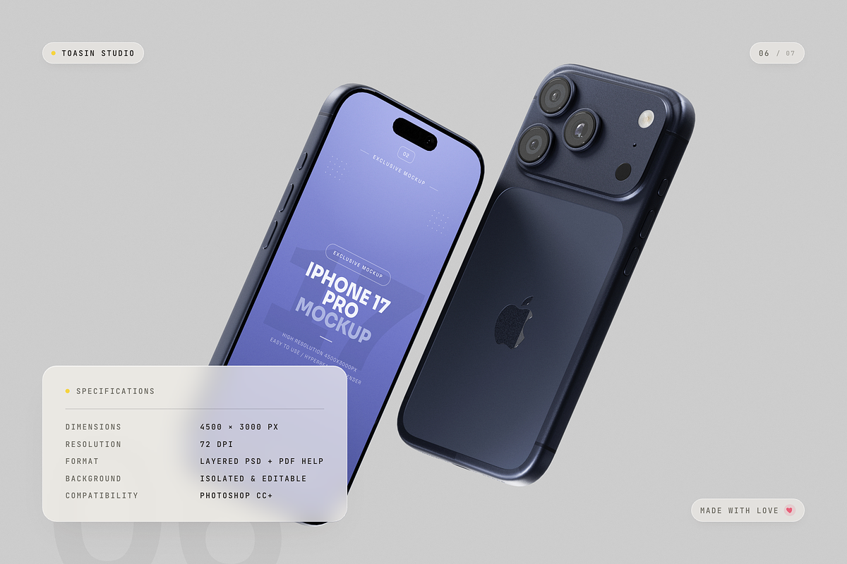 iPhone 17 Pro Mockup, an iPhone Mockup by Toasin Studio (Photo 6 of 7)