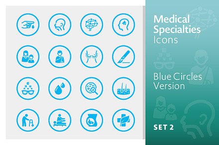 Blue Medical Specialties Icons Set 2