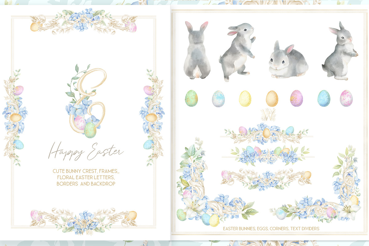Easter Floral Crest Watercolor Set, a Seasonal Illustration by WonderWonder (Photo 2 of 8)