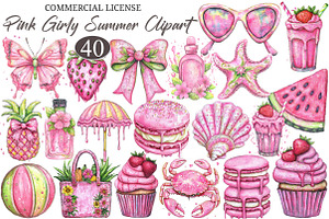 Pink Girly Summer Clipart, an Illustration by designcity5