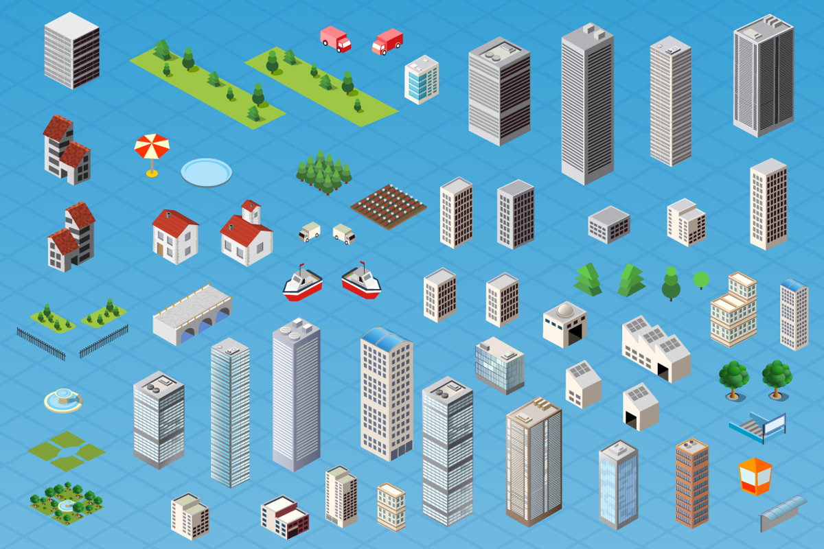 Isometric city set, a Decorative Illustration by AlexZeL (Photo 1 of 2)