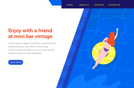 landing page woman enjoy in the pool, a Landing Page Template by bungamustia