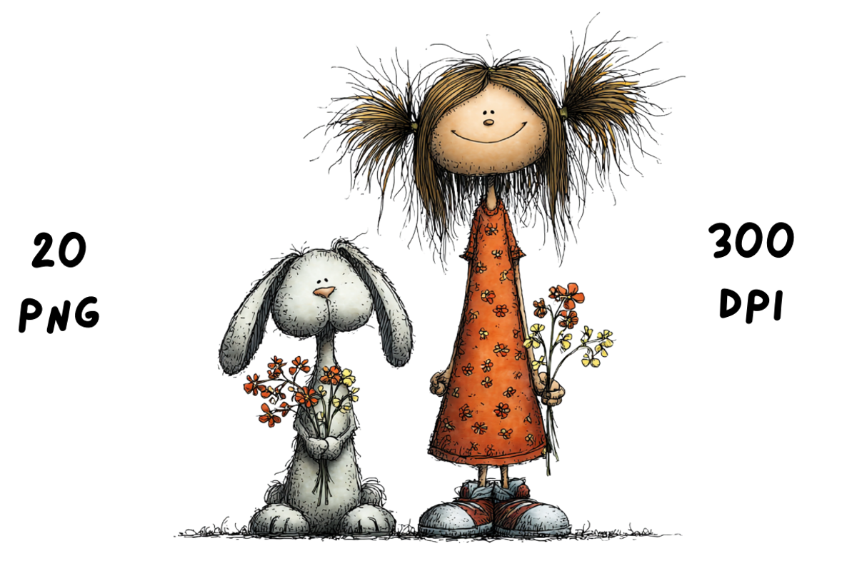 Whimsical Floral Girl and Bunny, an Animal Illustration by GiraffeCreative (Photo 7 of 20)