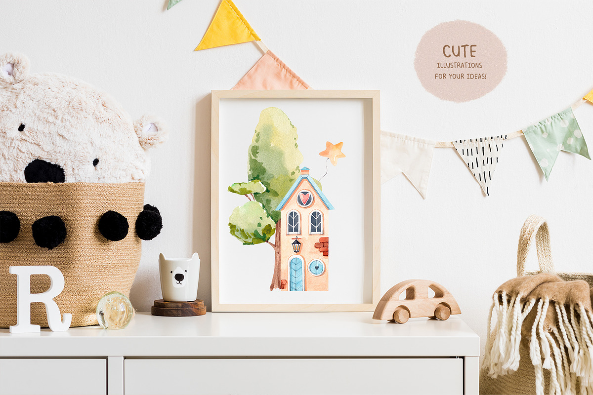My little town. Watercolor clipart, a Decorative Illustration by VerAna (Photo 8 of 11)