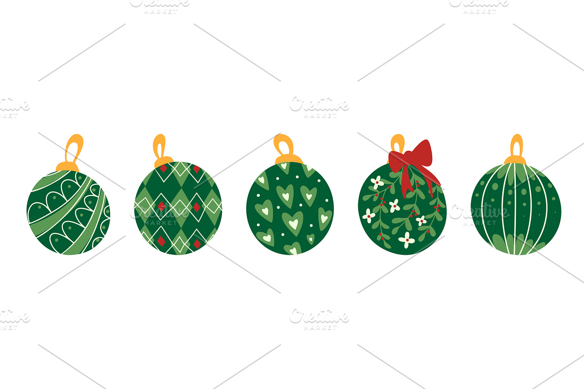 Green vintage xmas bauble collection, an Object Illustration by art PVP - market