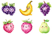 Cute Kawaii Fruits Clipart, an Illustration by DreamArtGraphic (Thumbnail 3 of 4)