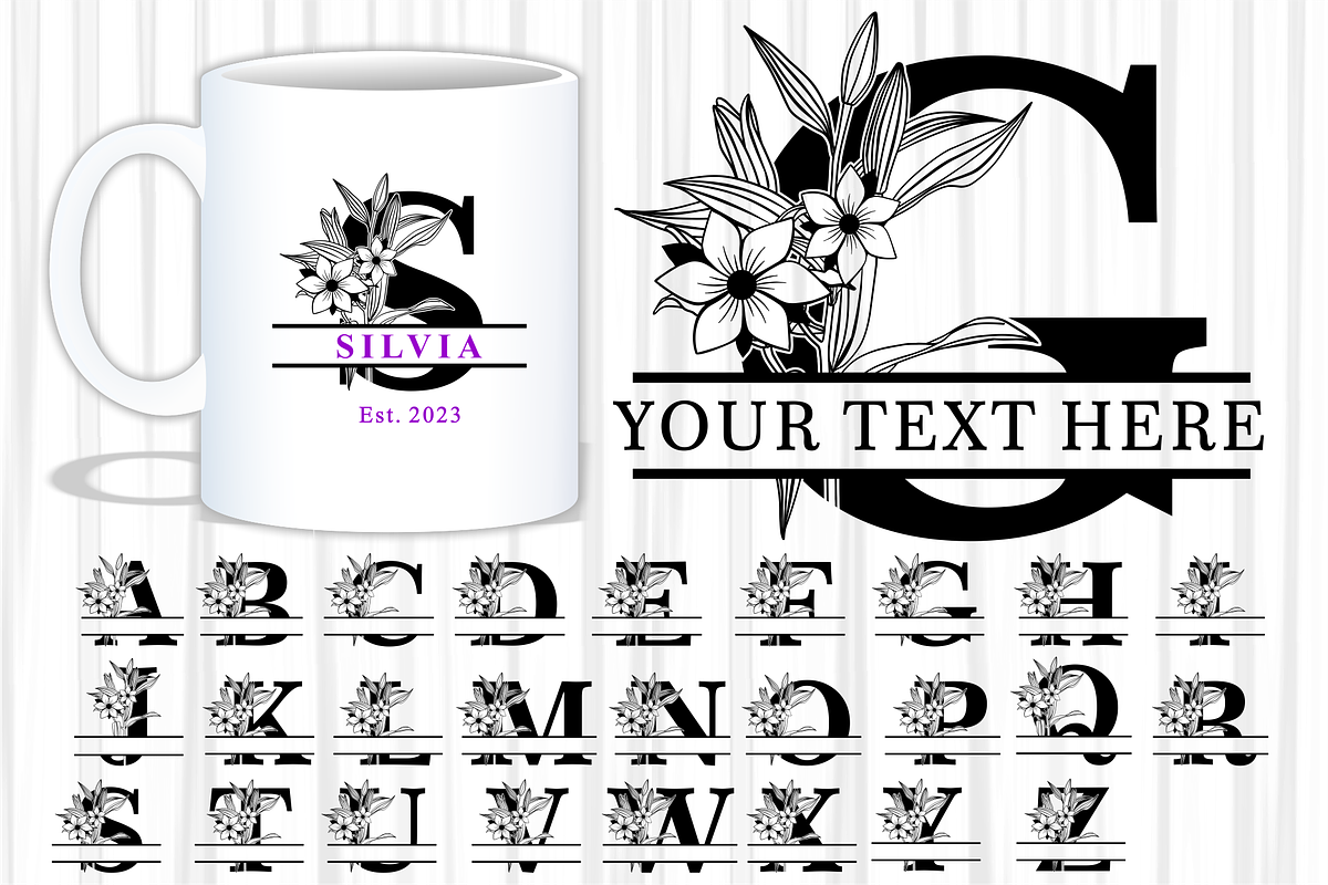 Flowers Split Letter SVG Set A-Z, a Decorative Illustration by D2PUTRI (Photo 1 of 2)