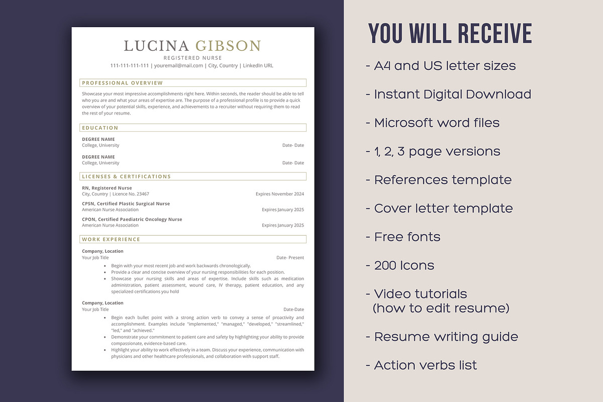 ATS Nurse Resume Template for word, a Resume Template by aivos (Photo 6 of 7)