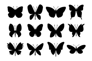 Silhouettes Of Butterfly. Stencil Of