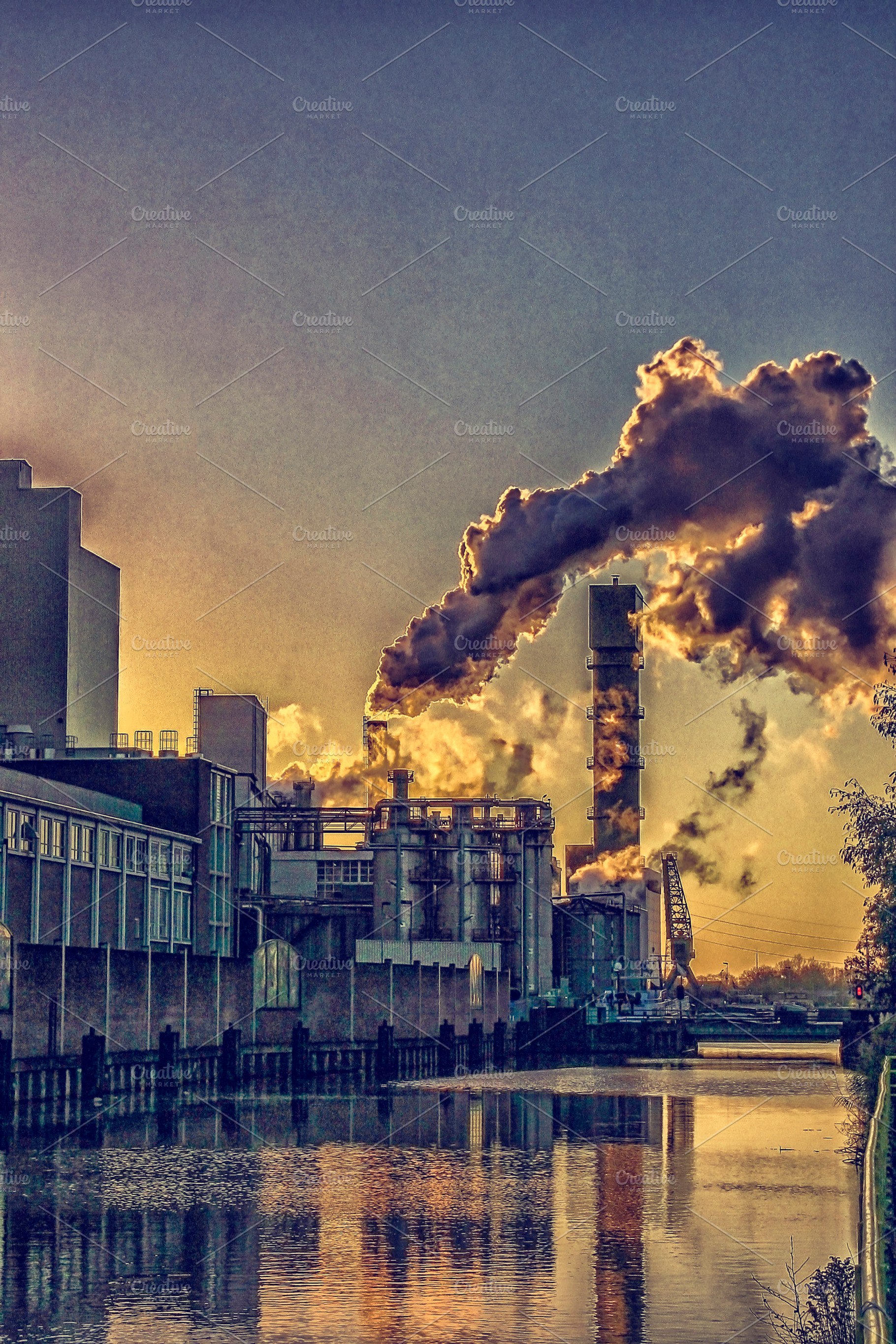 Pollution containing air, atmosphere, and billowing