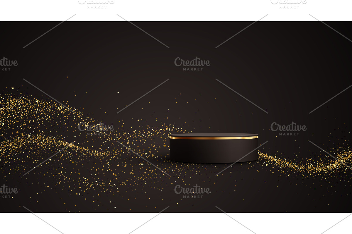 Gold cylinder podium. Golden Luxury, an Illustration by Marinstri