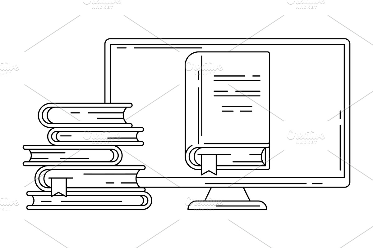 Monitor with books., an Education Illustration by incomible