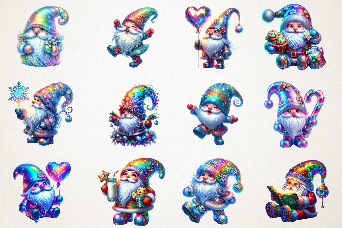 iridescent Christmas Cute Gnome Clip, an Illustration by RobertsArt (Photo 6 of 7)