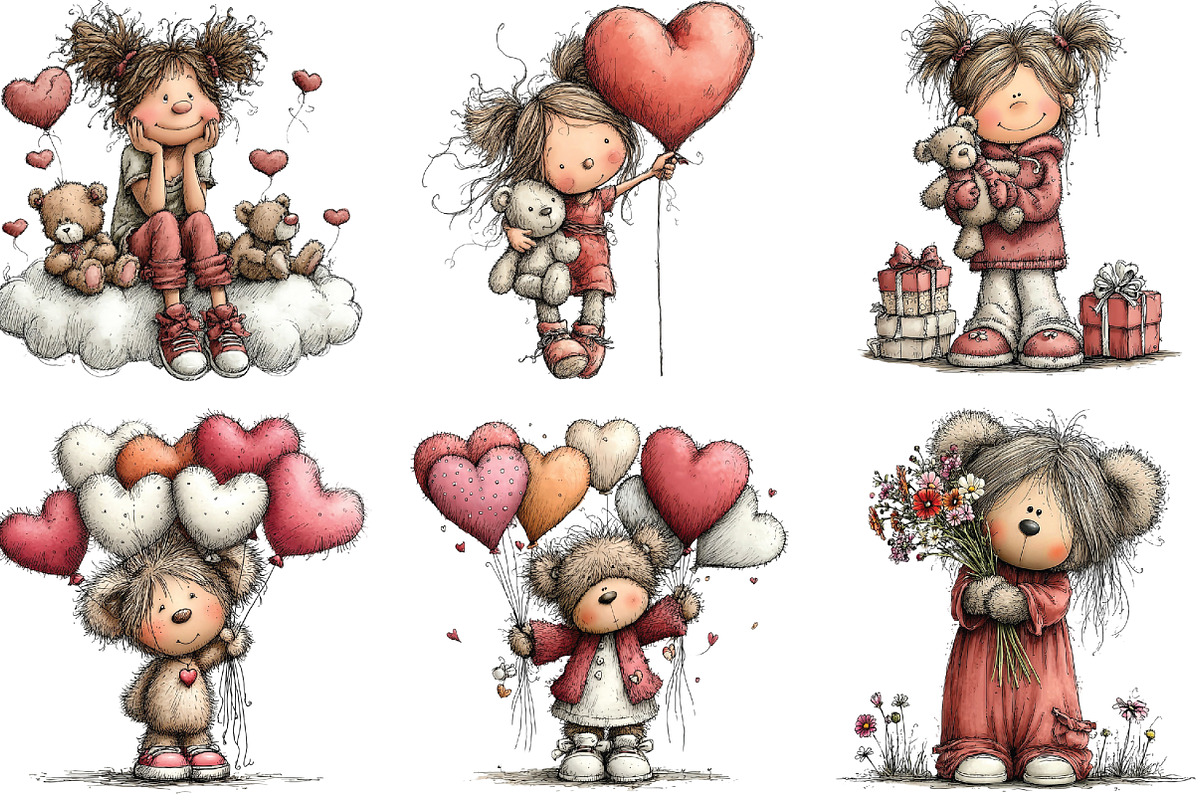 Whimsical Teddy Bear Girl Clipart, an Illustration by CraftArtStudio (Photo 4 of 6)