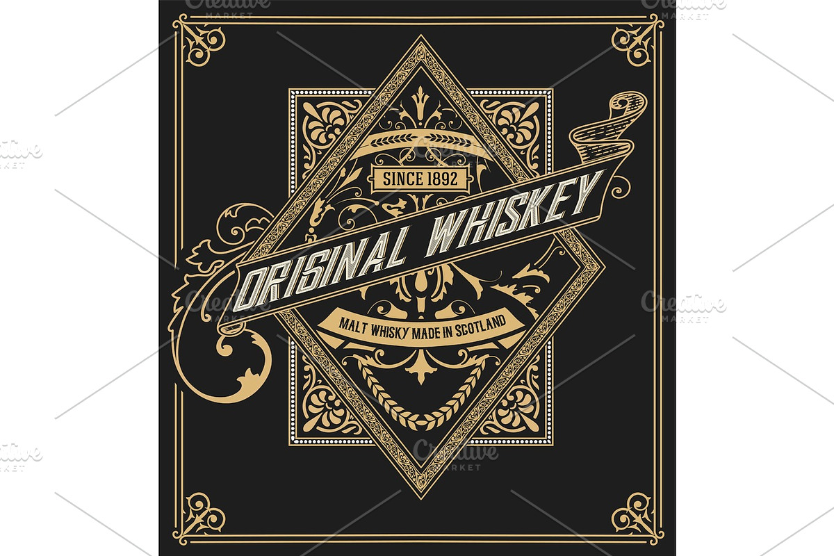 Whiskey label with old frames., a Decorative Illustration by OneVectorStock