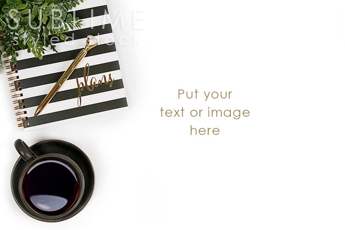 Black and White with greenery, a Pens & Pencil Mockup by SUBLIME Styled Stock