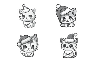 Cartoon Christmas Cats Set 1