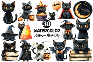 Cute Halloween Black Cats Clipart, an Illustration by Dream Creation