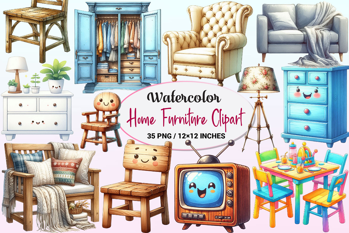 Watercolor Home Furniture Clipart, a Graphic by CitraGraphics (Photo 1 of 4)