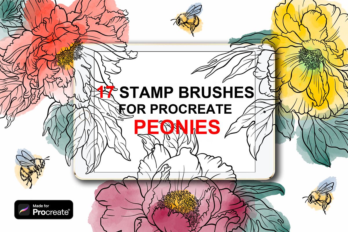 Stamp brushes for Procreate peonies, a Brush Add-On by ViktoriArt (Photo 1 of 7)