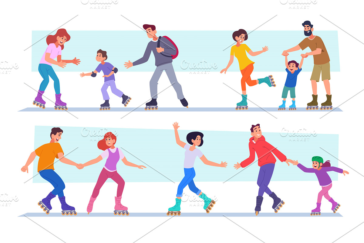 Roller skaters. Parents and kids, a Sport Illustration by Onyx